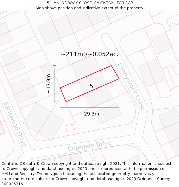 5, LANHYDROCK CLOSE, PAIGNTON, TQ3 3GP: Plot and title map