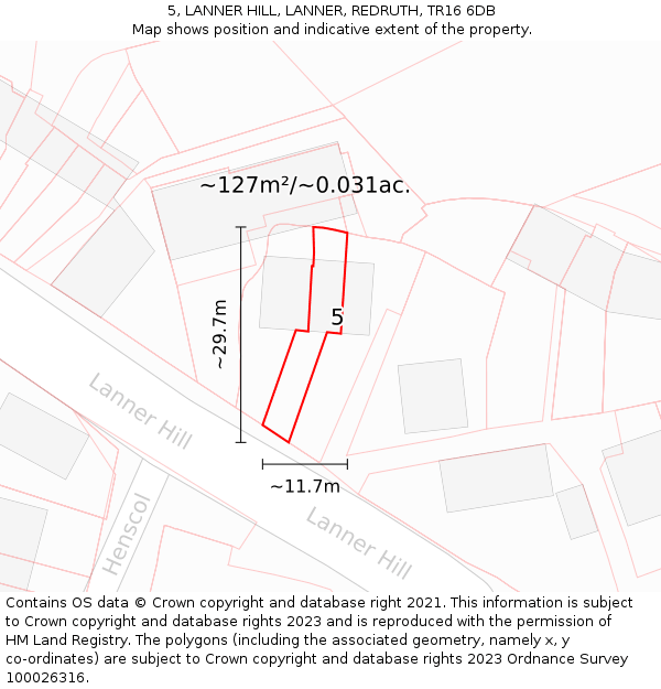 5, LANNER HILL, LANNER, REDRUTH, TR16 6DB: Plot and title map