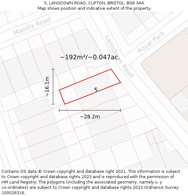 5, LANSDOWN ROAD, CLIFTON, BRISTOL, BS8 3AA: Plot and title map