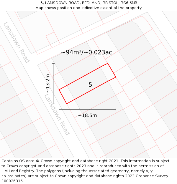 5, LANSDOWN ROAD, REDLAND, BRISTOL, BS6 6NR: Plot and title map
