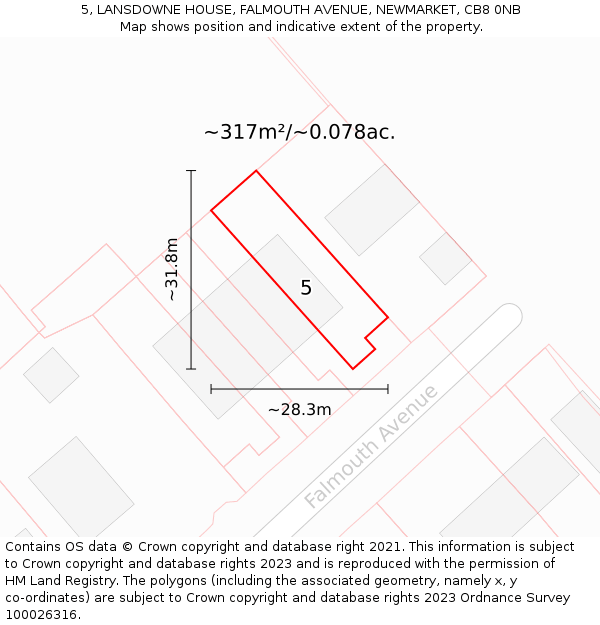 5, LANSDOWNE HOUSE, FALMOUTH AVENUE, NEWMARKET, CB8 0NB: Plot and title map