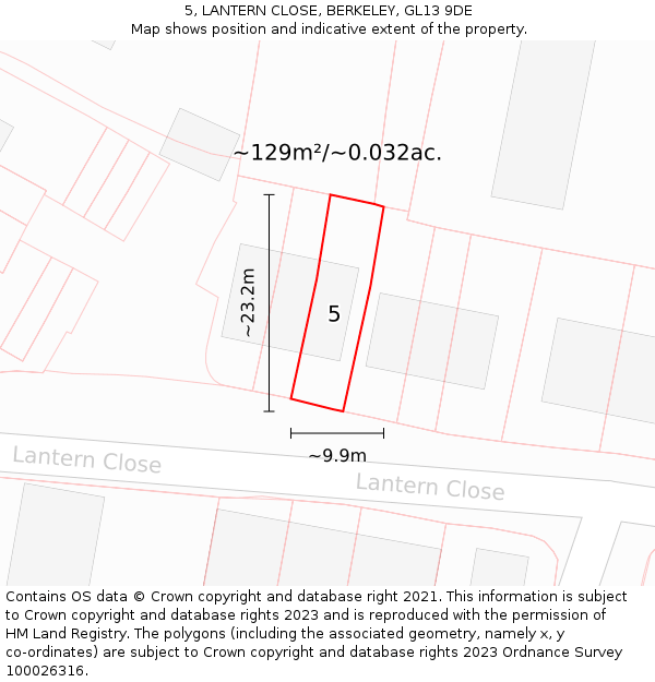 5, LANTERN CLOSE, BERKELEY, GL13 9DE: Plot and title map