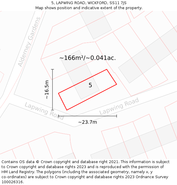 5, LAPWING ROAD, WICKFORD, SS11 7JS: Plot and title map