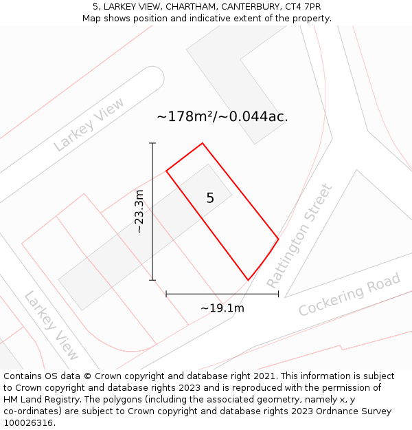 5, LARKEY VIEW, CHARTHAM, CANTERBURY, CT4 7PR: Plot and title map