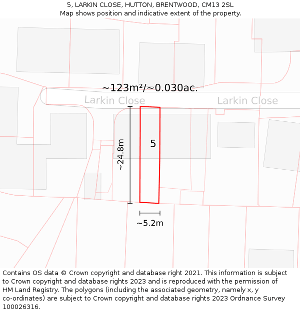 5, LARKIN CLOSE, HUTTON, BRENTWOOD, CM13 2SL: Plot and title map