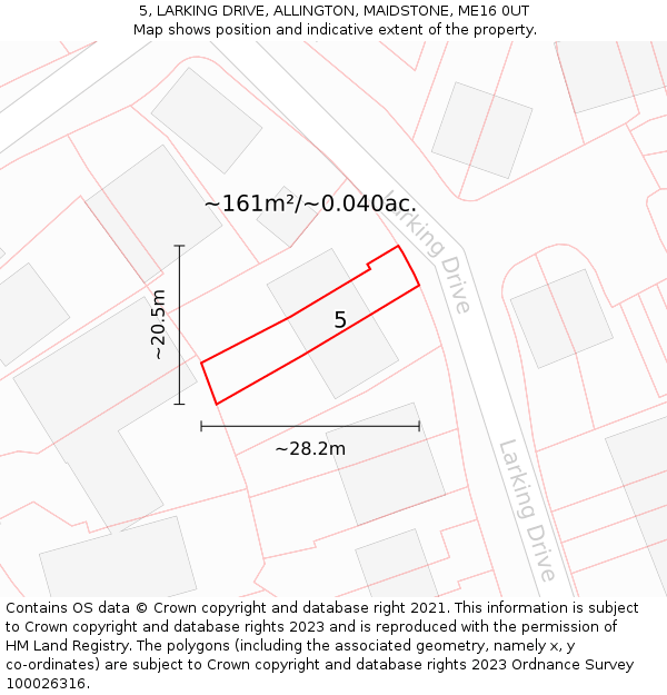 5, LARKING DRIVE, ALLINGTON, MAIDSTONE, ME16 0UT: Plot and title map