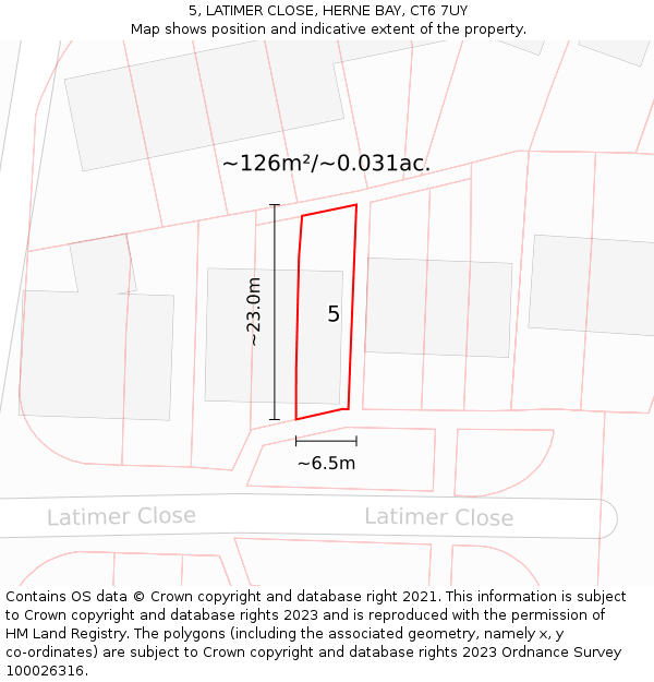 5, LATIMER CLOSE, HERNE BAY, CT6 7UY: Plot and title map