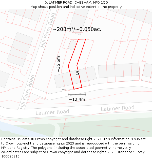 5, LATIMER ROAD, CHESHAM, HP5 1QQ: Plot and title map