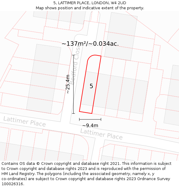5, LATTIMER PLACE, LONDON, W4 2UD: Plot and title map