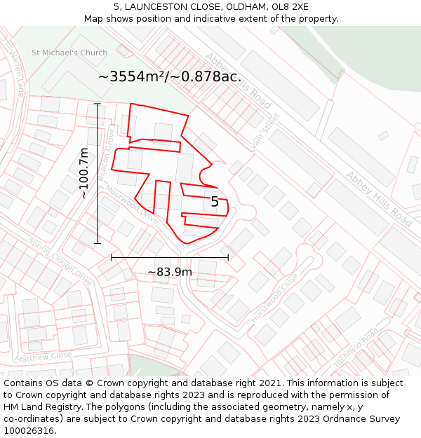 5, LAUNCESTON CLOSE, OLDHAM, OL8 2XE: Plot and title map