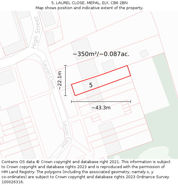5, LAUREL CLOSE, MEPAL, ELY, CB6 2BN: Plot and title map