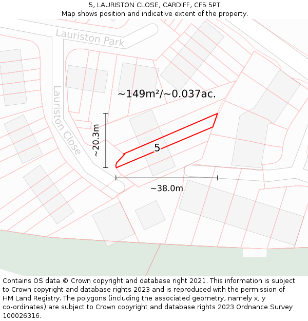 5, LAURISTON CLOSE, CARDIFF, CF5 5PT: Plot and title map