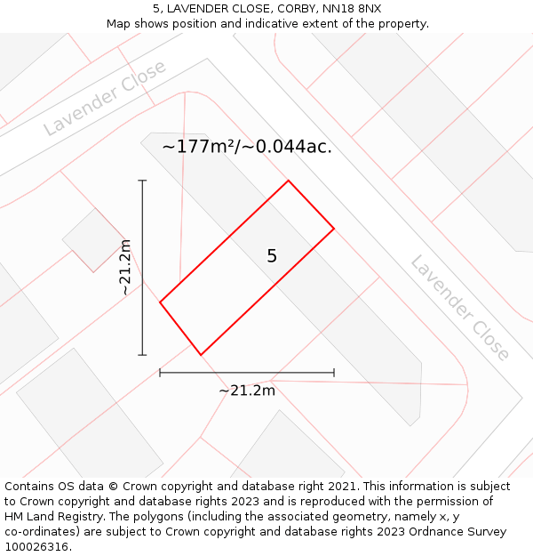 5, LAVENDER CLOSE, CORBY, NN18 8NX: Plot and title map