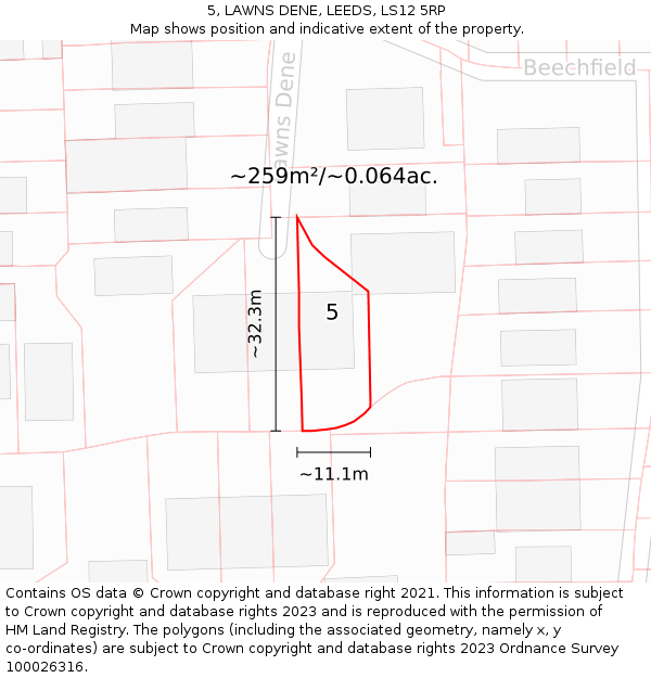 5, LAWNS DENE, LEEDS, LS12 5RP: Plot and title map