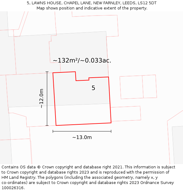5, LAWNS HOUSE, CHAPEL LANE, NEW FARNLEY, LEEDS, LS12 5DT: Plot and title map