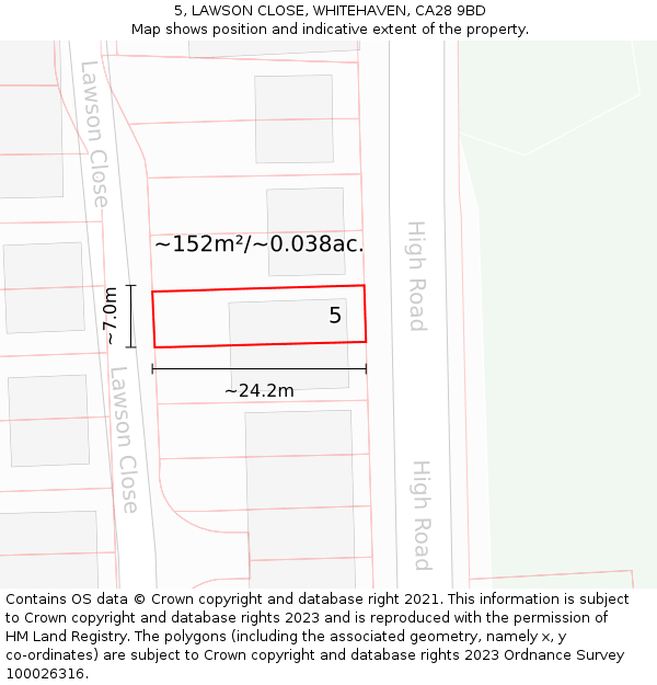 5, LAWSON CLOSE, WHITEHAVEN, CA28 9BD: Plot and title map