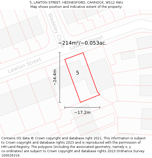 5, LAWTON STREET, HEDNESFORD, CANNOCK, WS12 4WU: Plot and title map