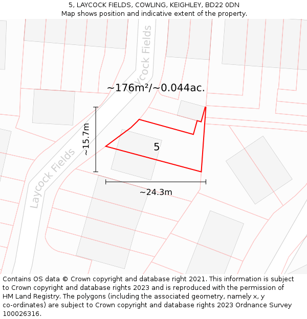 5, LAYCOCK FIELDS, COWLING, KEIGHLEY, BD22 0DN: Plot and title map