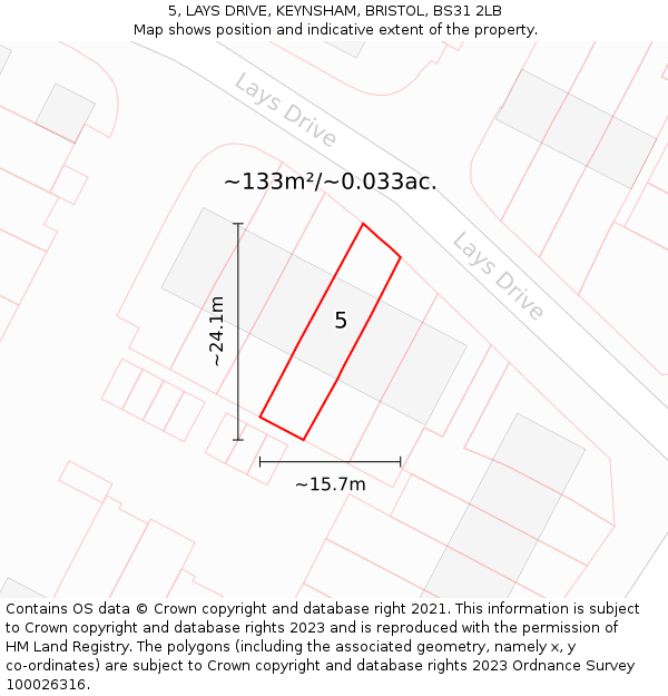 5, LAYS DRIVE, KEYNSHAM, BRISTOL, BS31 2LB: Plot and title map