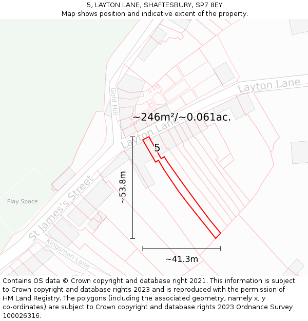 5, LAYTON LANE, SHAFTESBURY, SP7 8EY: Plot and title map