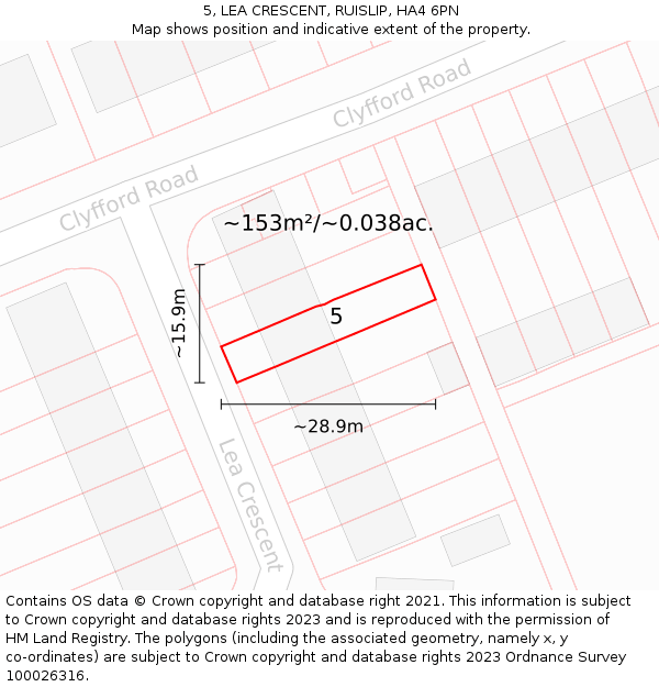 5, LEA CRESCENT, RUISLIP, HA4 6PN: Plot and title map