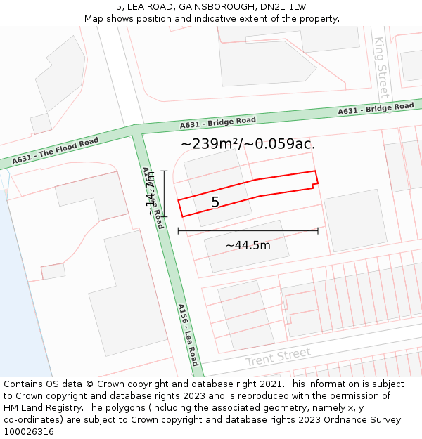 5, LEA ROAD, GAINSBOROUGH, DN21 1LW: Plot and title map
