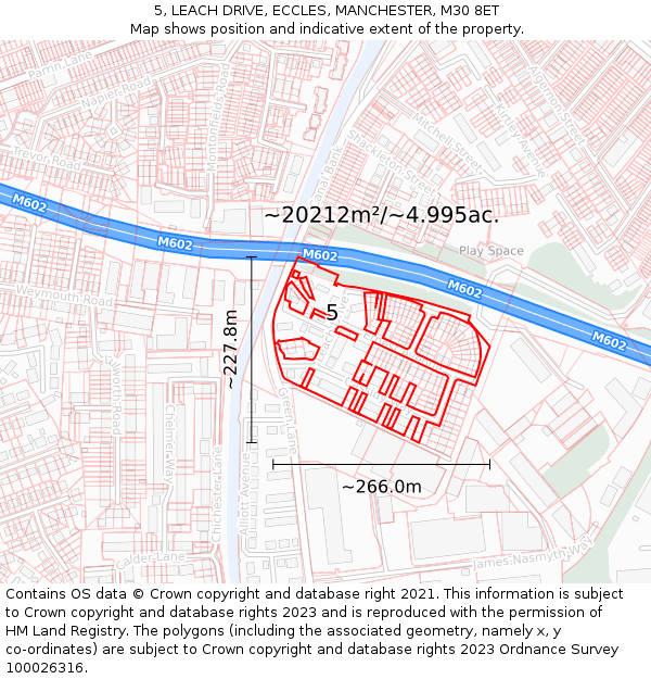 5, LEACH DRIVE, ECCLES, MANCHESTER, M30 8ET: Plot and title map