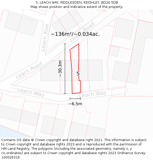 5, LEACH WAY, RIDDLESDEN, KEIGHLEY, BD20 5DB: Plot and title map
