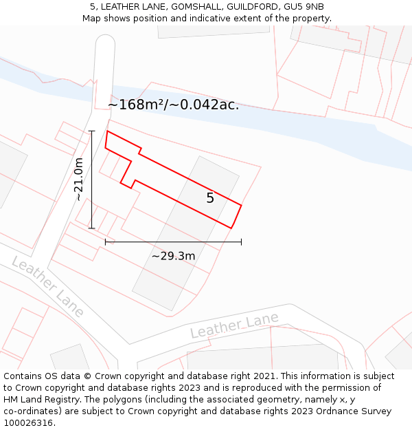 5, LEATHER LANE, GOMSHALL, GUILDFORD, GU5 9NB: Plot and title map