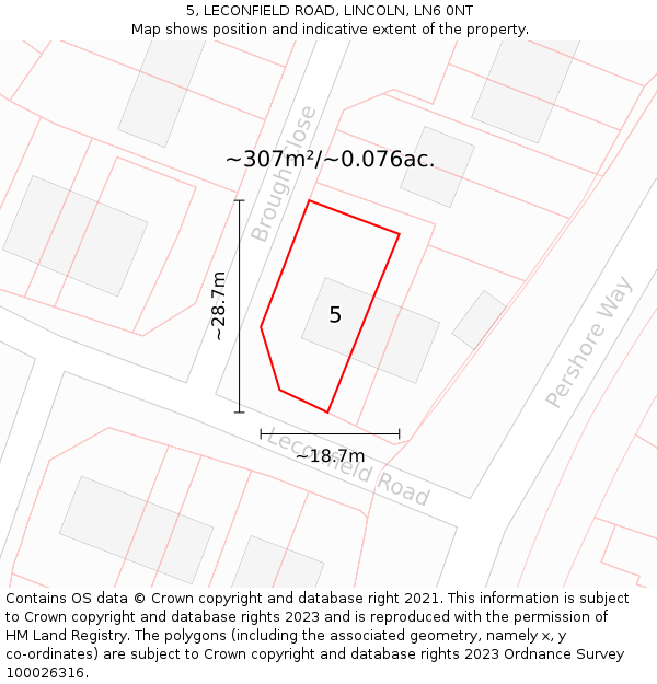 5, LECONFIELD ROAD, LINCOLN, LN6 0NT: Plot and title map