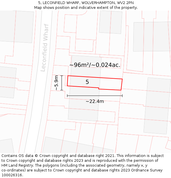 5, LECONFIELD WHARF, WOLVERHAMPTON, WV2 2PN: Plot and title map