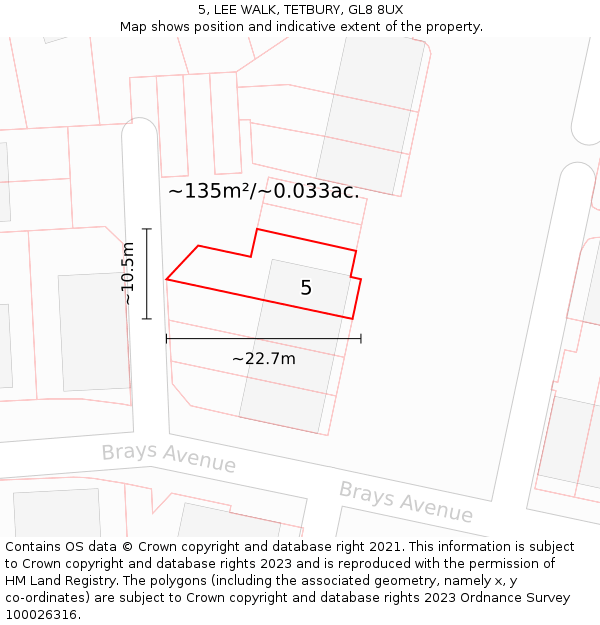 5, LEE WALK, TETBURY, GL8 8UX: Plot and title map