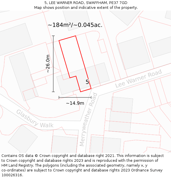 5, LEE WARNER ROAD, SWAFFHAM, PE37 7GD: Plot and title map