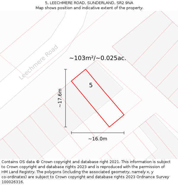5, LEECHMERE ROAD, SUNDERLAND, SR2 9NA: Plot and title map