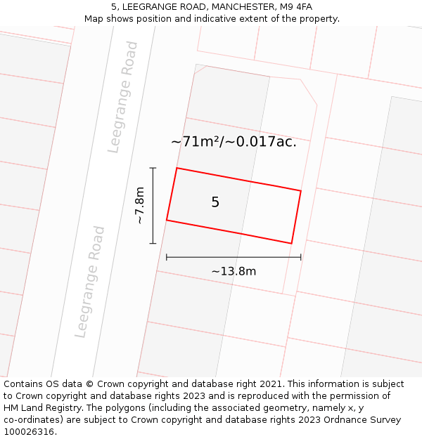 5, LEEGRANGE ROAD, MANCHESTER, M9 4FA: Plot and title map