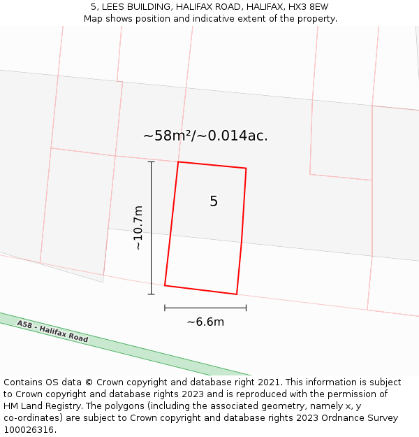 5, LEES BUILDING, HALIFAX ROAD, HALIFAX, HX3 8EW: Plot and title map