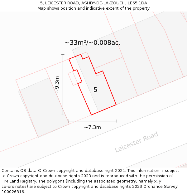 5, LEICESTER ROAD, ASHBY-DE-LA-ZOUCH, LE65 1DA: Plot and title map