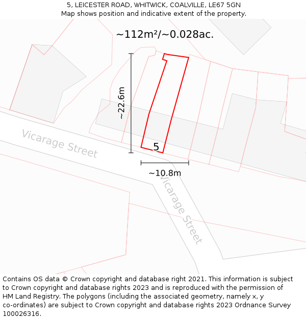 5, LEICESTER ROAD, WHITWICK, COALVILLE, LE67 5GN: Plot and title map
