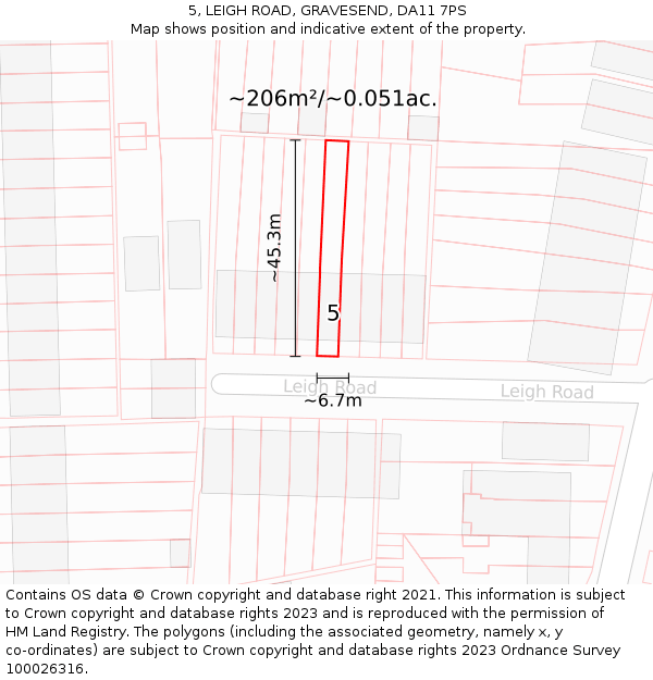5, LEIGH ROAD, GRAVESEND, DA11 7PS: Plot and title map