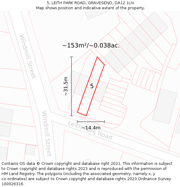 5, LEITH PARK ROAD, GRAVESEND, DA12 1LN: Plot and title map