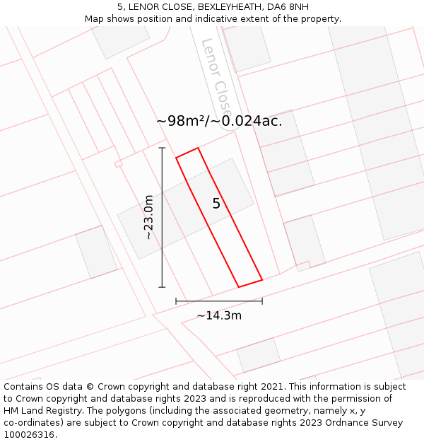 5, LENOR CLOSE, BEXLEYHEATH, DA6 8NH: Plot and title map