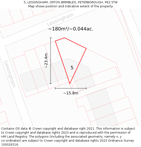 5, LESSINGHAM, ORTON BRIMBLES, PETERBOROUGH, PE2 5TW: Plot and title map