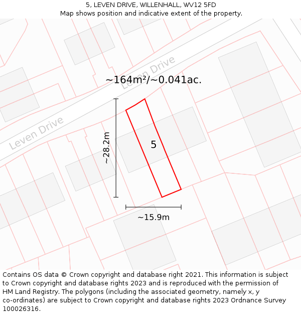 5, LEVEN DRIVE, WILLENHALL, WV12 5FD: Plot and title map