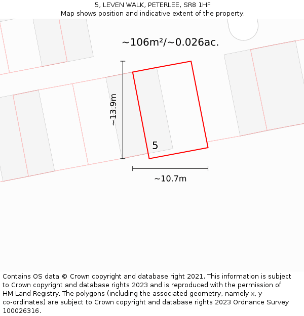 5, LEVEN WALK, PETERLEE, SR8 1HF: Plot and title map