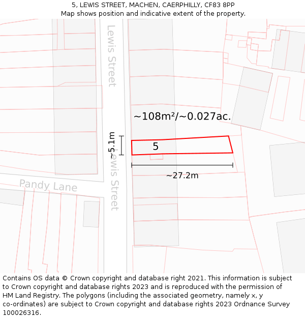 5, LEWIS STREET, MACHEN, CAERPHILLY, CF83 8PP: Plot and title map