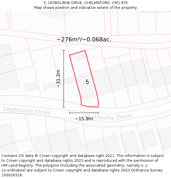 5, LEYBOURNE DRIVE, CHELMSFORD, CM1 6TX: Plot and title map