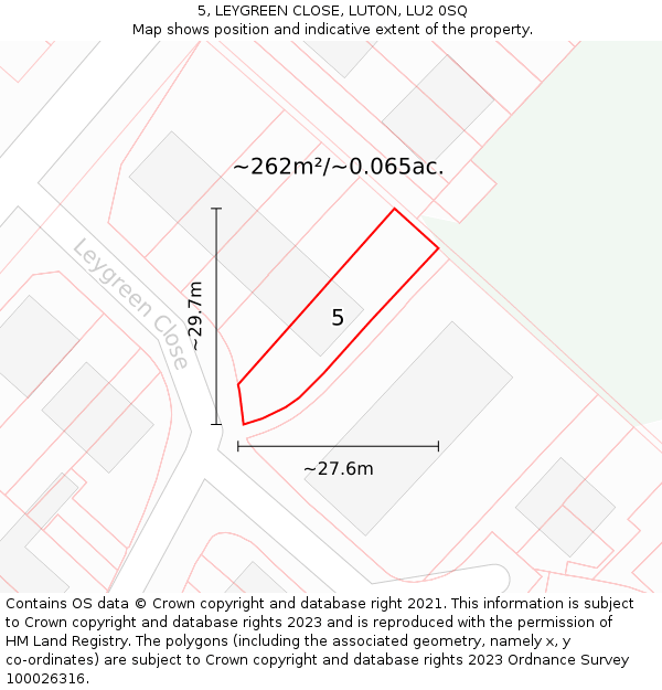 5, LEYGREEN CLOSE, LUTON, LU2 0SQ: Plot and title map