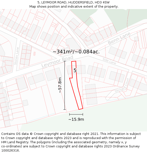 5, LEYMOOR ROAD, HUDDERSFIELD, HD3 4SW: Plot and title map