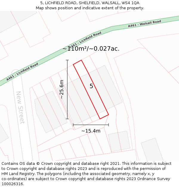 5, LICHFIELD ROAD, SHELFIELD, WALSALL, WS4 1QA: Plot and title map