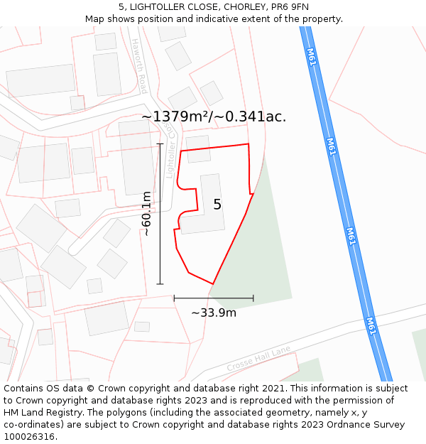 5, LIGHTOLLER CLOSE, CHORLEY, PR6 9FN: Plot and title map